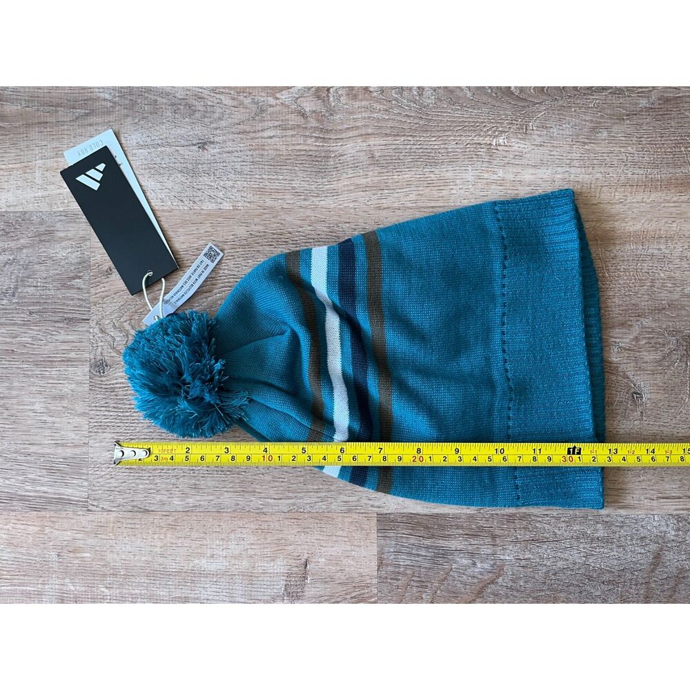 NWT Adidas Green Stripe Bobble Pom Beanie Hat Cap Women's Size Medium - Picture 6 of 7